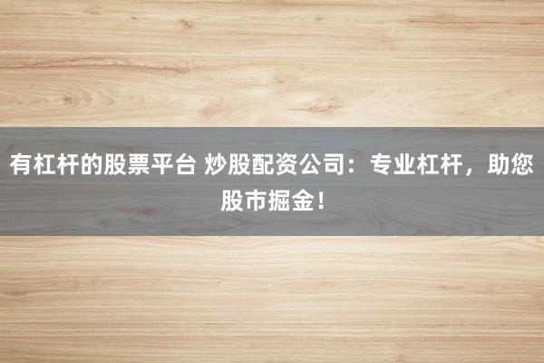 有杠杆的股票平台 炒股配资公司：专业杠杆，助您股市掘金！