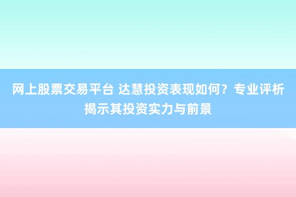 网上股票交易平台 达慧投资表现如何？专业评析揭示其投资实力与前景