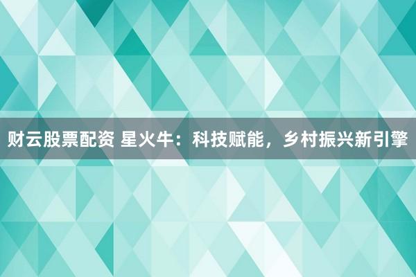 财云股票配资 星火牛：科技赋能，乡村振兴新引擎