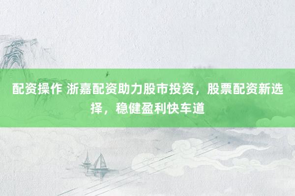 配资操作 浙嘉配资助力股市投资，股票配资新选择，稳健盈利快车道
