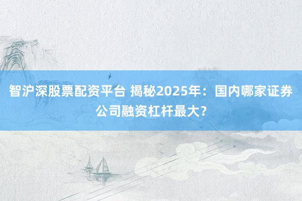 智沪深股票配资平台 揭秘2025年：国内哪家证券公司融资杠杆最大？