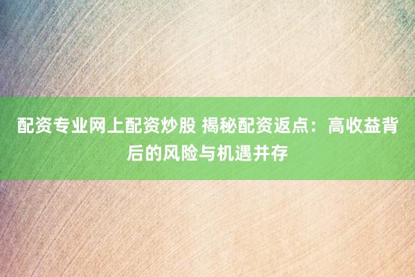 配资专业网上配资炒股 揭秘配资返点：高收益背后的风险与机遇并存
