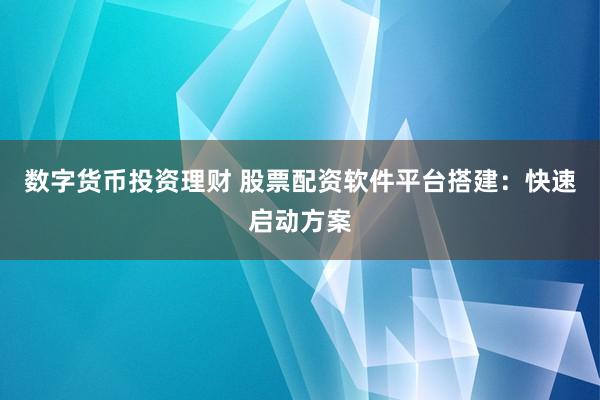 数字货币投资理财 股票配资软件平台搭建:快速启动方案