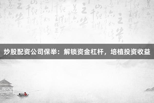 炒股配资公司保举:解锁资金杠杆,培植投资收益