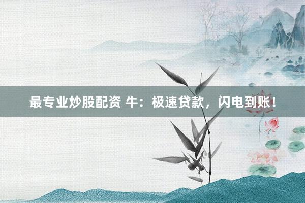 最专业炒股配资 牛：极速贷款，闪电到账！