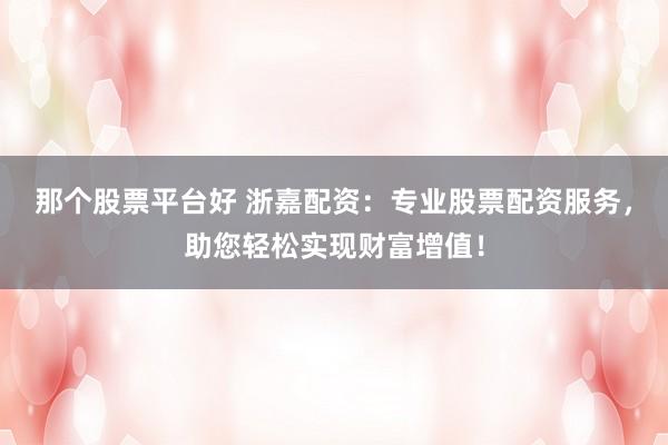 那个股票平台好 浙嘉配资：专业股票配资服务，助您轻松实现财富增值！